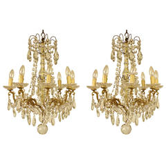 Pair of 19th Century Gilt Bronze and Baccarat Crystal Chandeliers