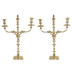 Antique Pair of English Two-Light Silver Plated Candelabras