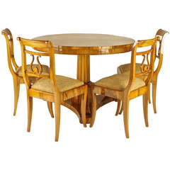 Early 19th Century Biedermeier Table with Four Side Chairs, Newly Upholstered 5