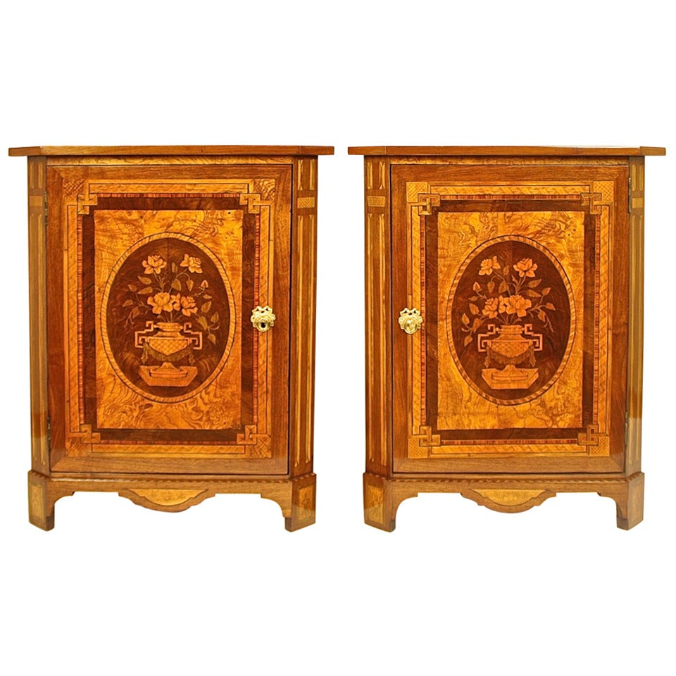 A Pair of Louis XVI Marquetry Corner Cabinets or Encoignure