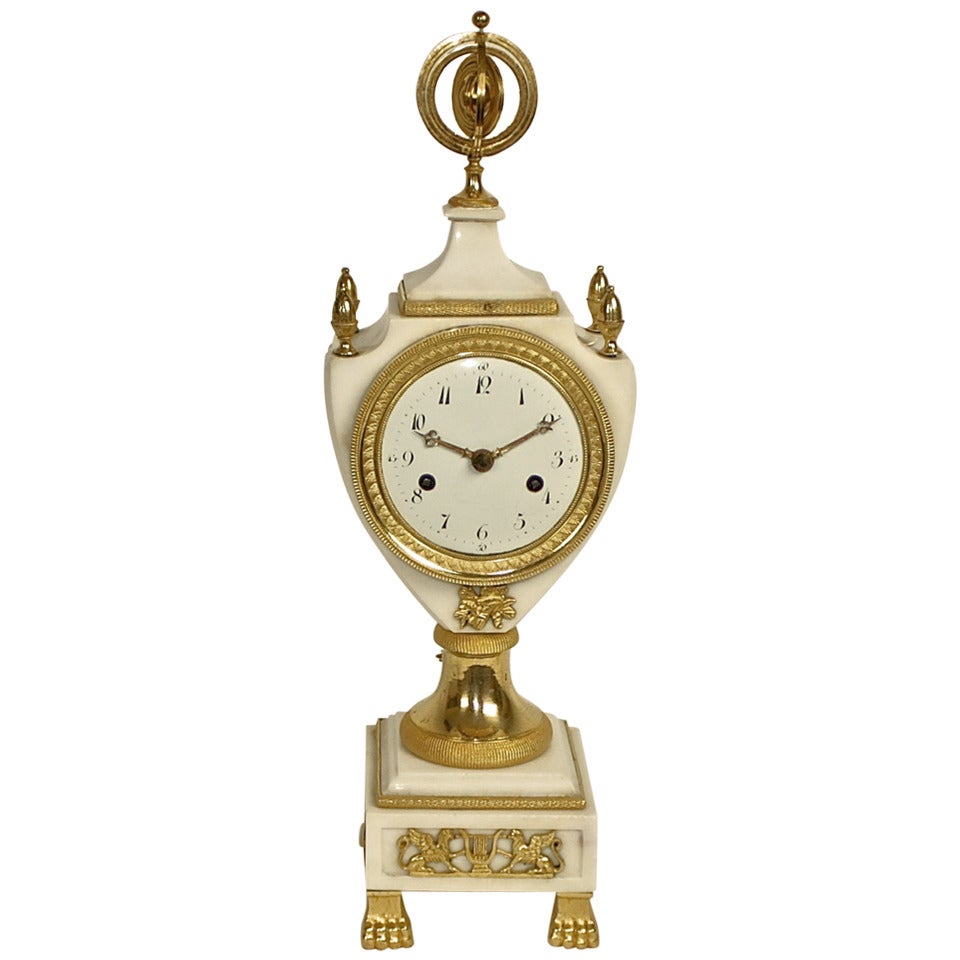 Fine Louis XVI Gilt-Bronze and White Marble Mantel clock