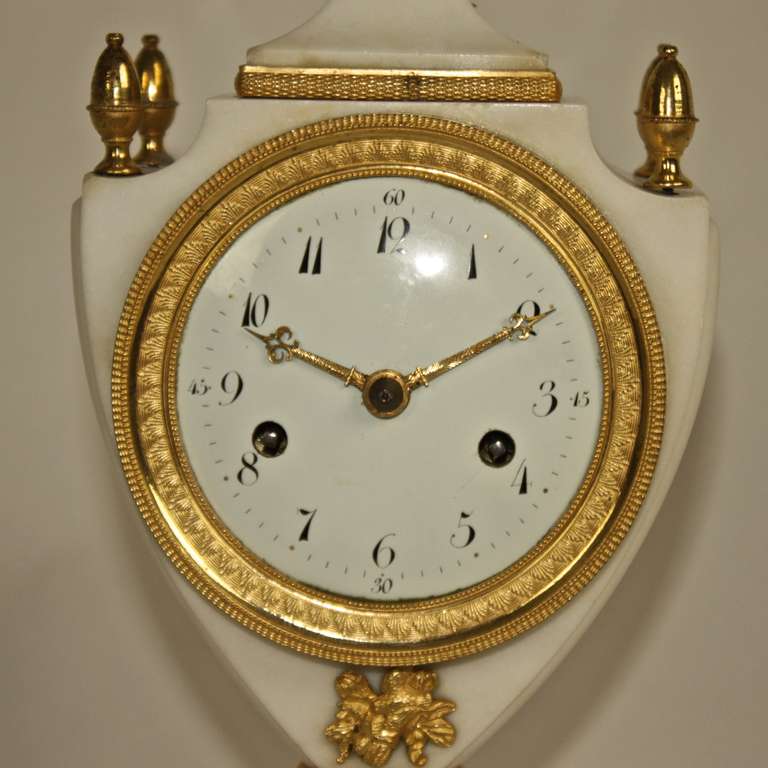 French Fine Louis XVI Gilt-Bronze and White Marble Mantel clock