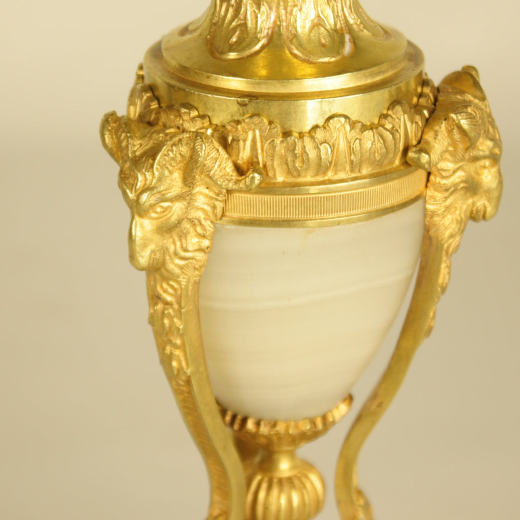 French Pair of Louis XVI Gilt Bronze and Alabaster Cassolettes