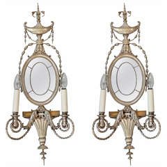 Pair of Adam Style, Silver Bronze, Two Light Wall Sconce