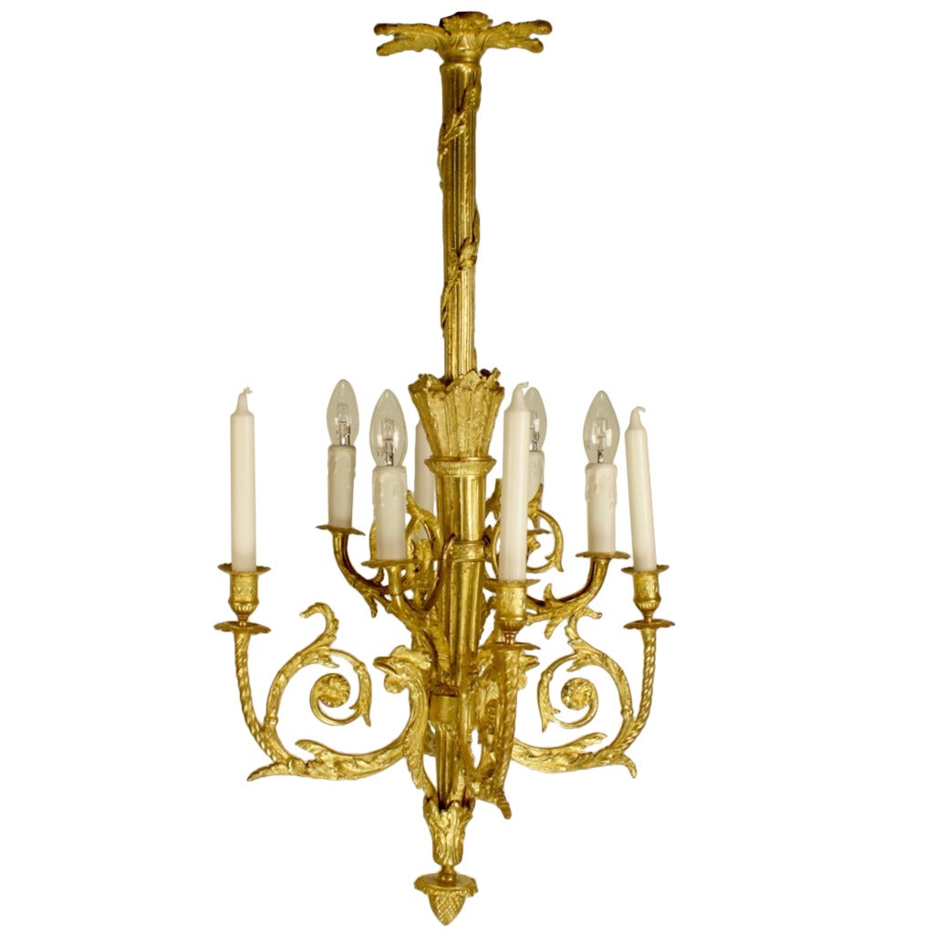French 19th Century Gilt Bronze Chandelier in the Manner of Pierre Gouthiere