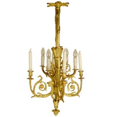 French 19th Century Gilt Bronze Chandelier in the Manner of Pierre Gouthiere