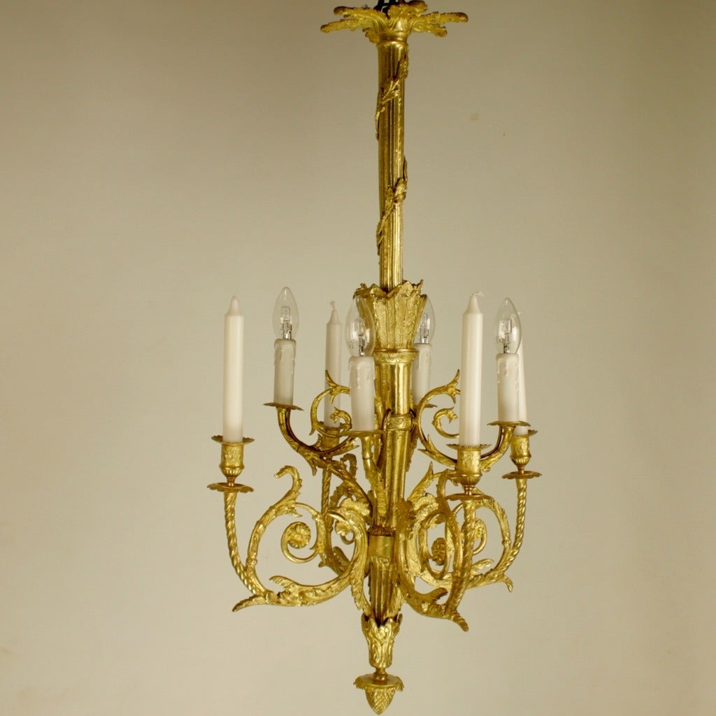 French 19th Century Gilt Bronze Chandelier in the Manner of Pierre Gouthiere 3
