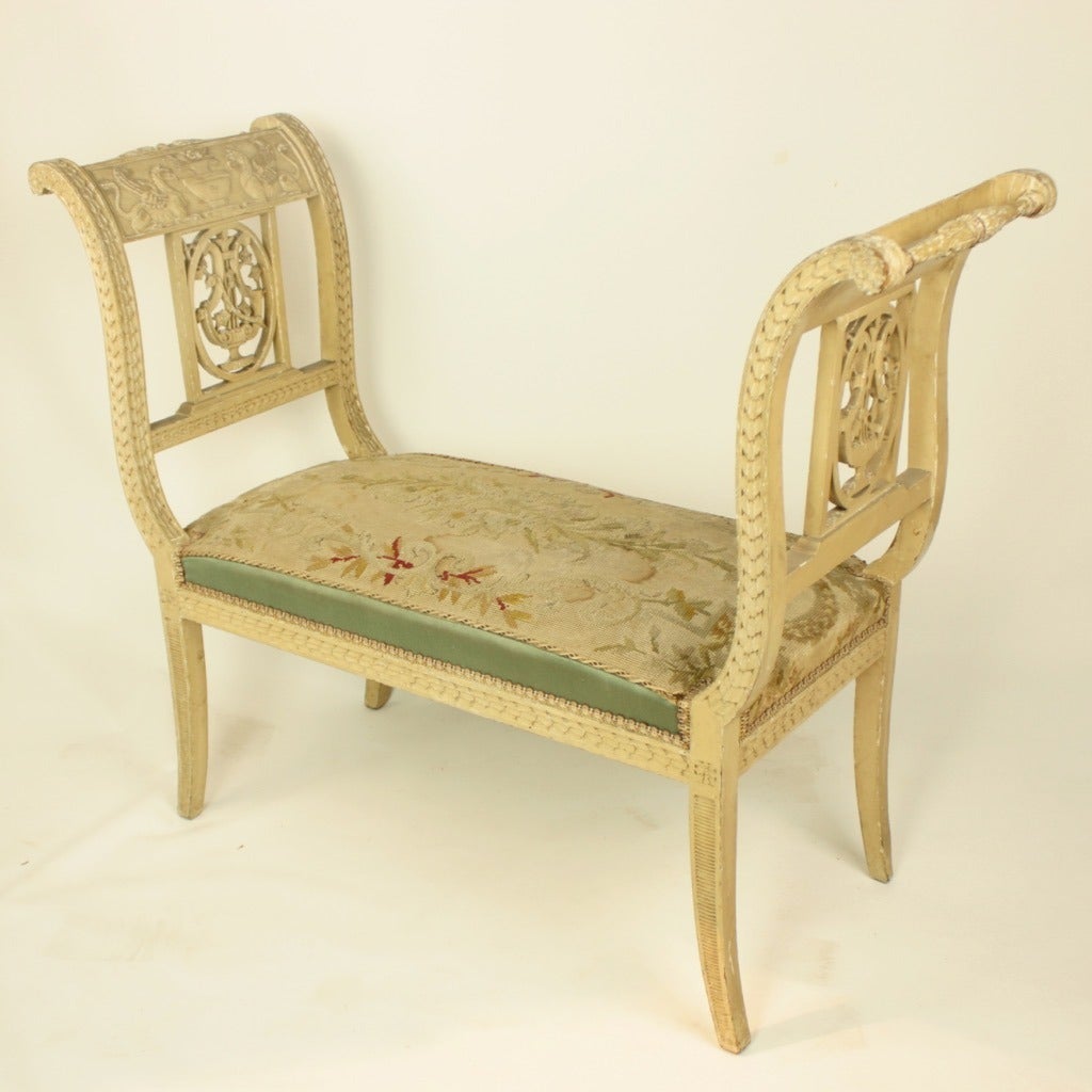 French 19th Century Carved and Painted Bench or Window Seat