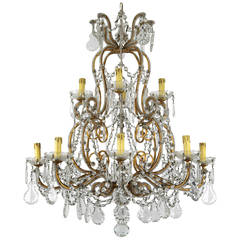 Pair of 19th Century Gilt Metal Mounted 12-Light Chandeliers