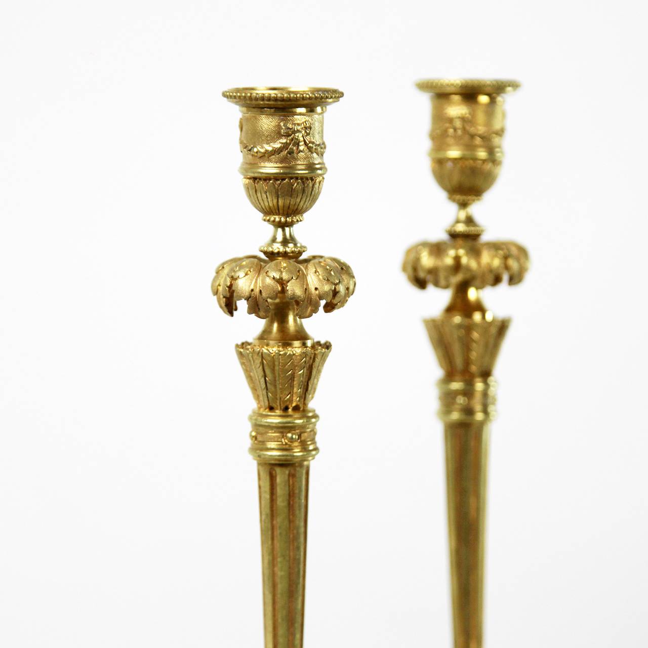 Louis XVI Pair of Late 19th Century Gilt Bronze Candlesticks