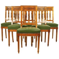 Antique Set of Six Restauration Cherrywood Sidechairs, Louis XVIII, circa 1820
