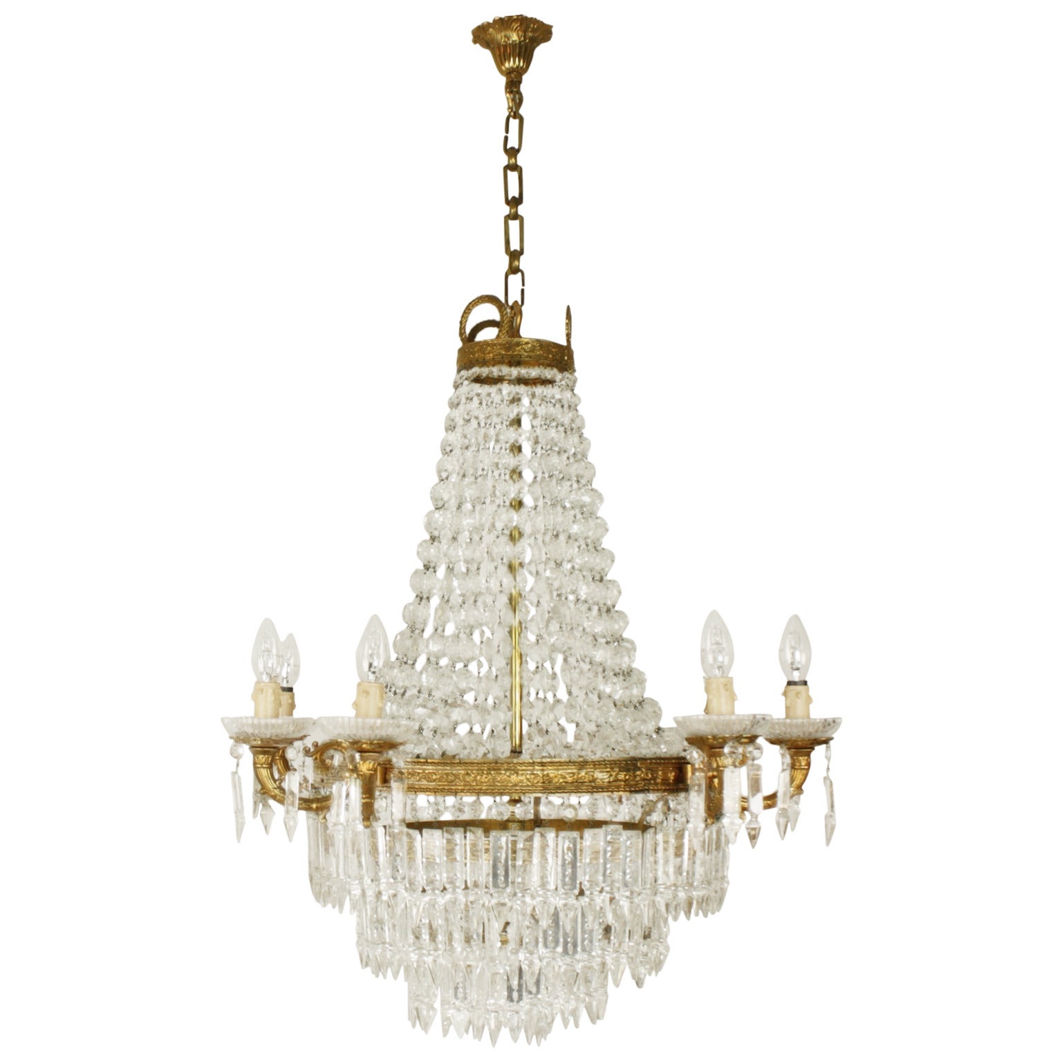 Empire Style Eight-Light Baccarat Crystal Chandelier, Early 20th Century