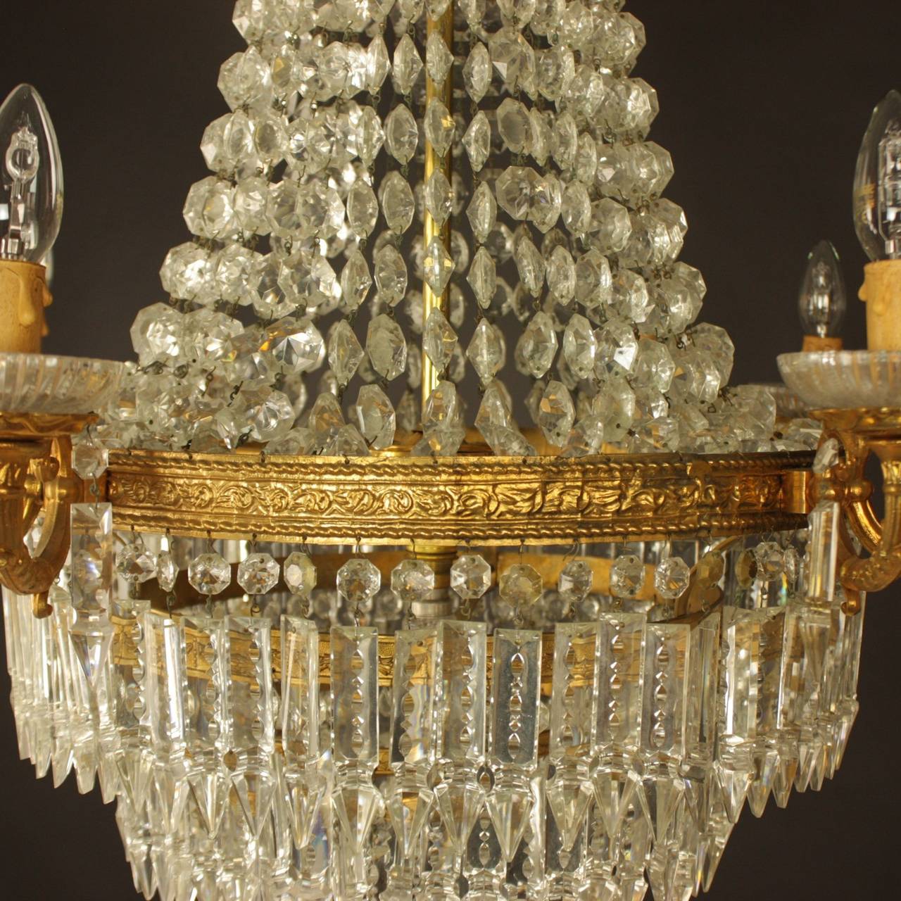 Faceted Empire Style Eight-Light Baccarat Crystal Chandelier, Early 20th Century