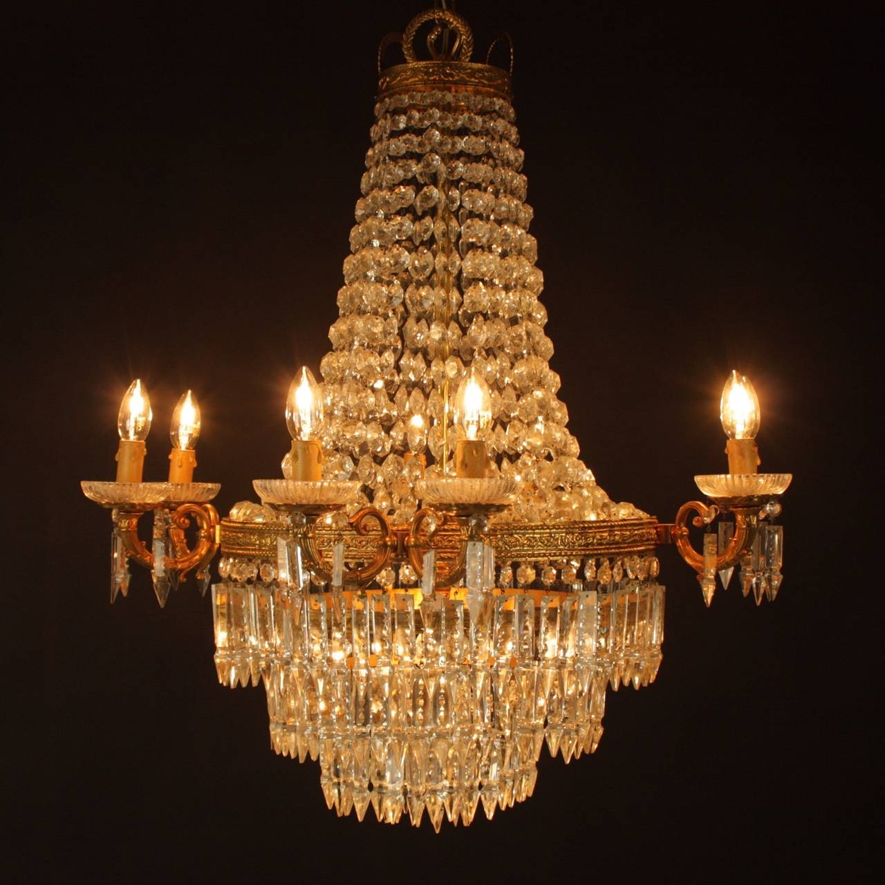 Bronze Empire Style Eight-Light Baccarat Crystal Chandelier, Early 20th Century