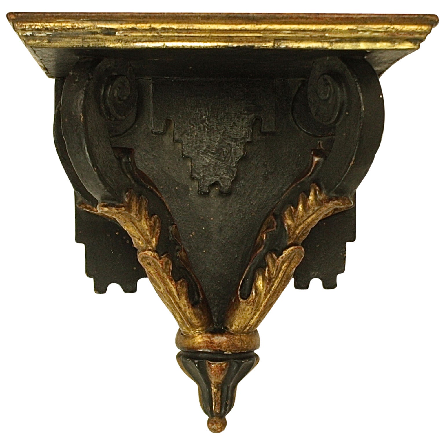 18th Century Regence Giltwood and Black Painted Wall Bracket