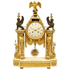 Antique Late 18th Century Louis XVI white Marble and Ormolu Mounted Mantel Clock