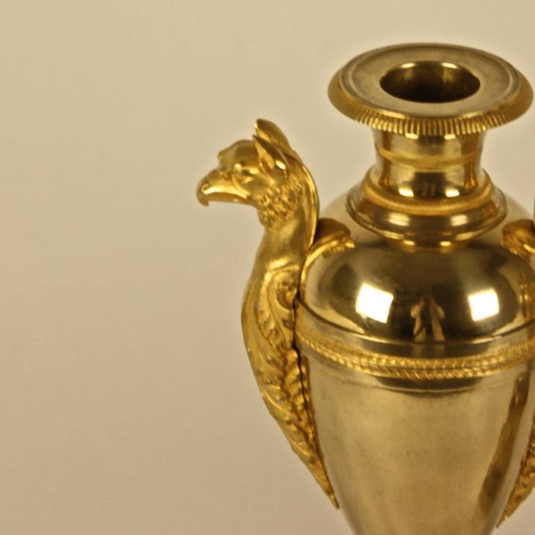 Pair of Empire Gilt-Bronze Vase-Shaped Candlesticks, circa 1800 1