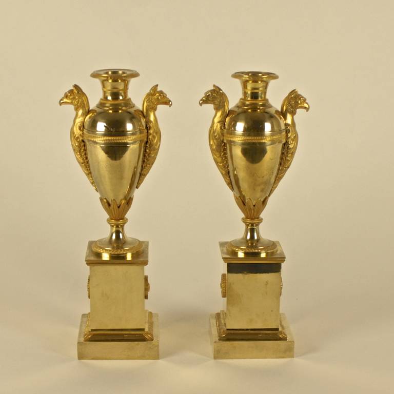 19th Century Pair of Empire Gilt-Bronze Vase-Shaped Candlesticks, circa 1800