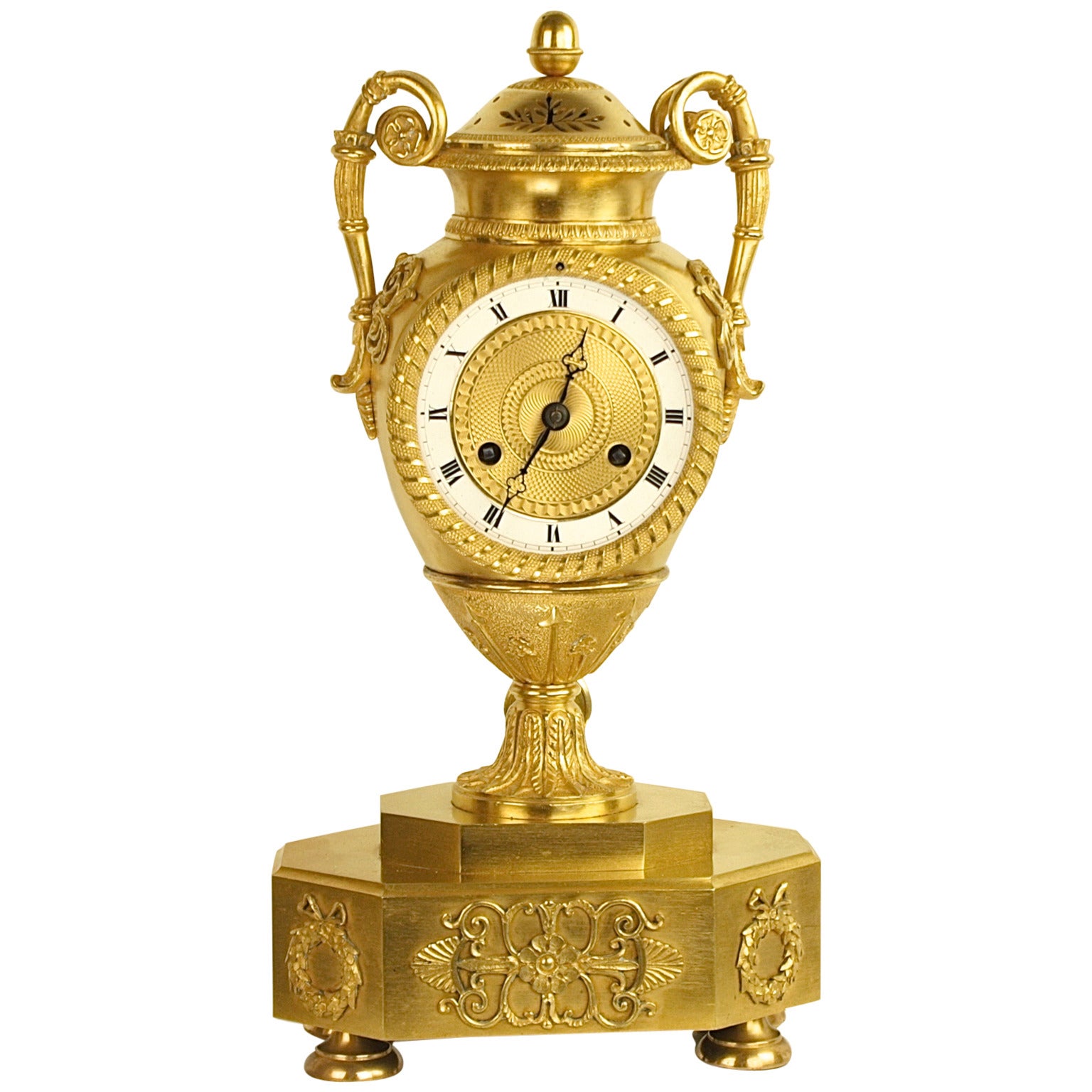 Early 19th Century French Empire Ormolu Vase-Shaped Removable Lid Mantle Clock