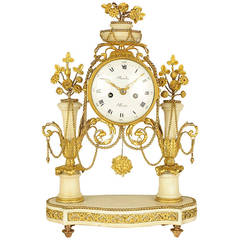 Louis XVI Gilt-Bronze and White Marble Mantel Clock, Signed Baudin