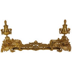 Regence Style Gilt-Bronze Andirons or Chenets with Fire Bar