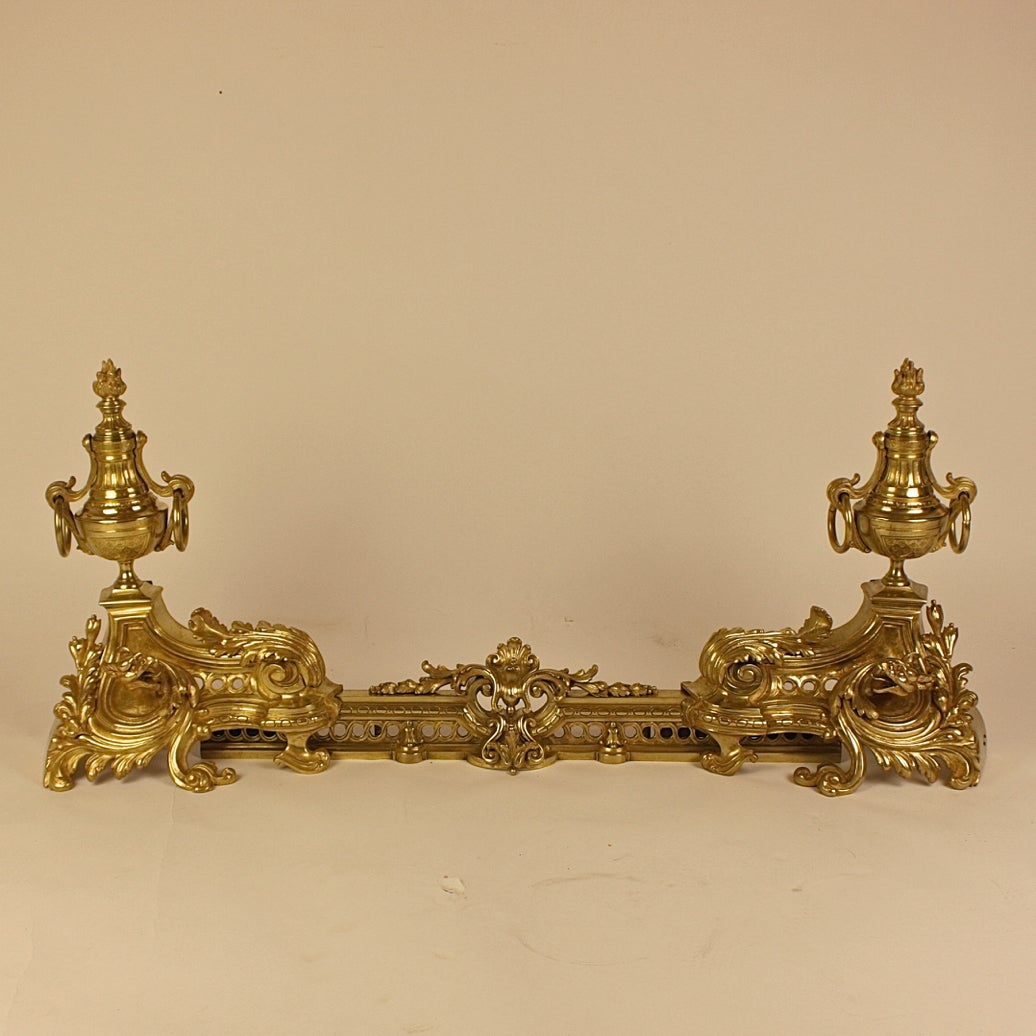 Regence Style Gilt-Bronze Andirons or Chenets with Fire Bar