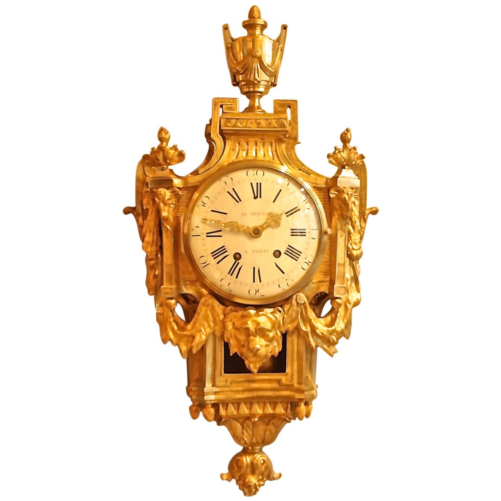 Large 18th Century Wall Clock, Louis XVI, Signed Le Nepveu a Paris
