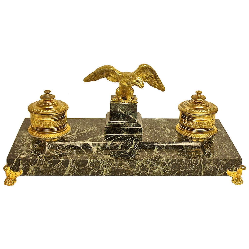 19th Century Marble and Gilt-Bronze Writing Desk Set