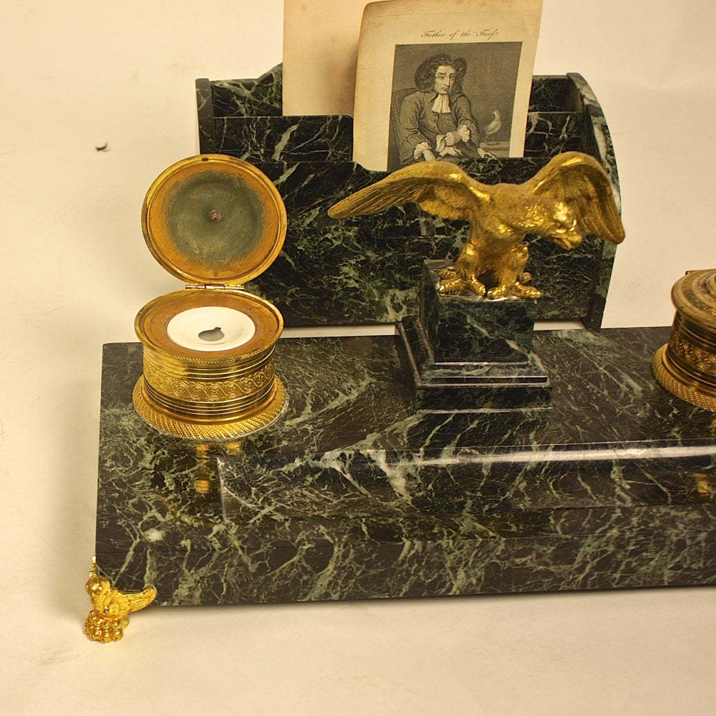 French 19th Century Marble and Gilt-Bronze Writing Desk Set