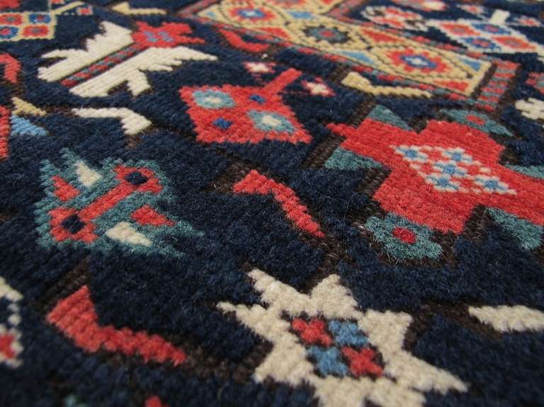 Wool 19th Century Caucasian Chi Chi Prayer Rug with Deep Indigo Ground