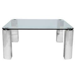 Polished Steel and Glass Dining Table