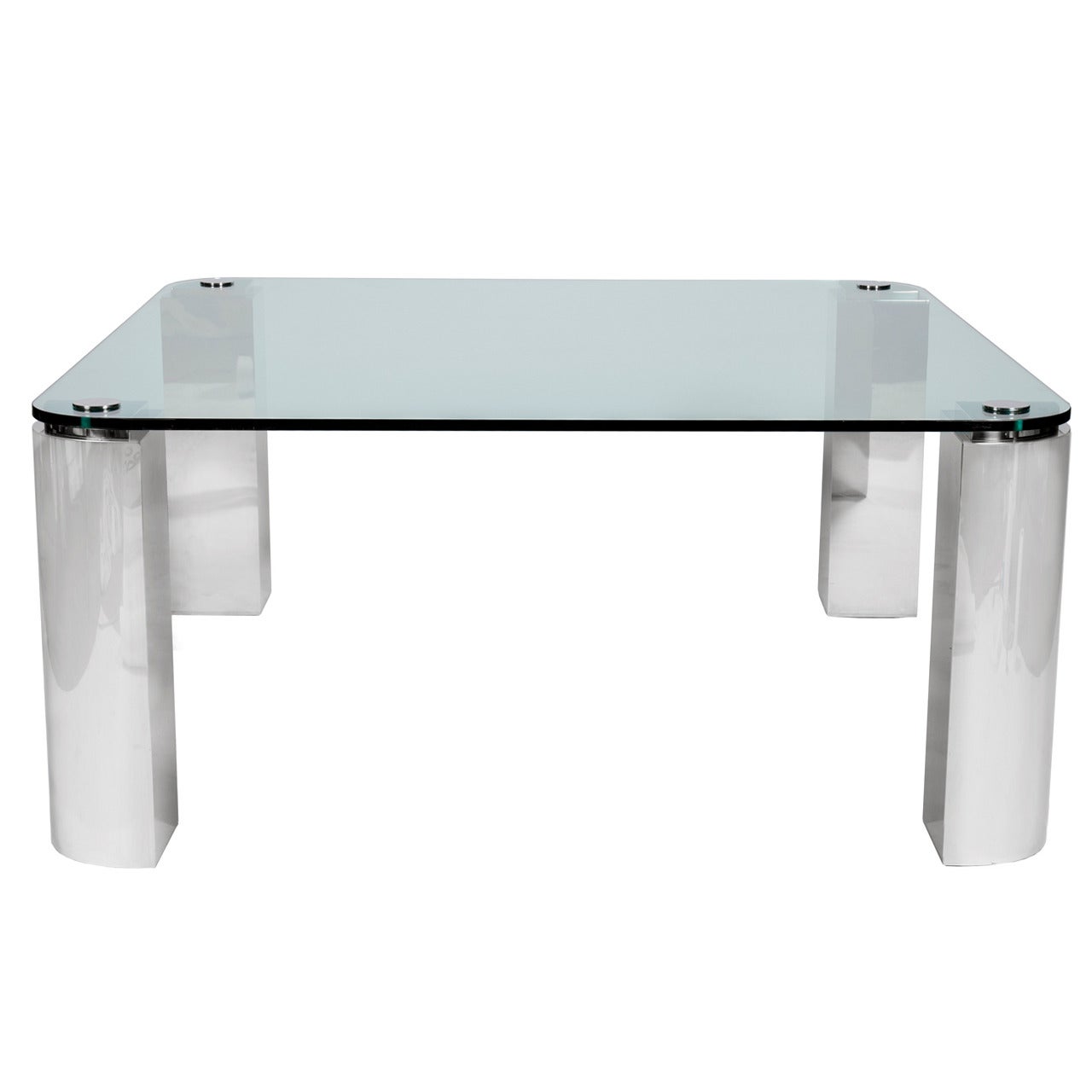 Polished Steel and Glass Dining Table