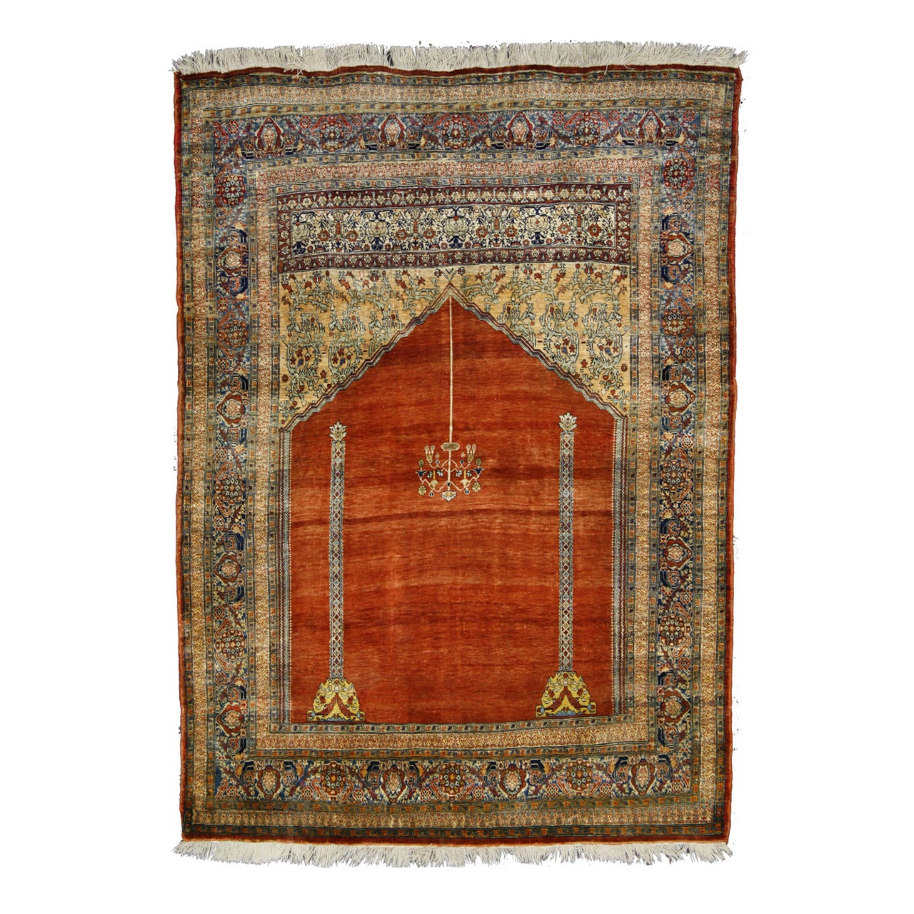 Haji Jalili Antique Silk Persian Tabriz Prayer Rug