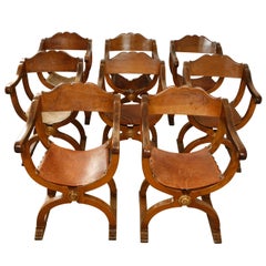 Set of 8 Walnut Florentine Dining Chairs, 19th Century Italian
