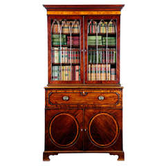 Antique Sheraton period mahogany & satinwood inlaid secretaire bookcase