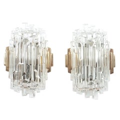 Set of Four Expressive French Block Glass Sconces
