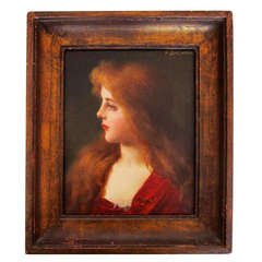 Portrait of Red Haired Girl in Scarlet Dress