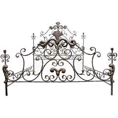 A Neoclassical and Baroque Revival Bed in Wrought Iron, Signed 