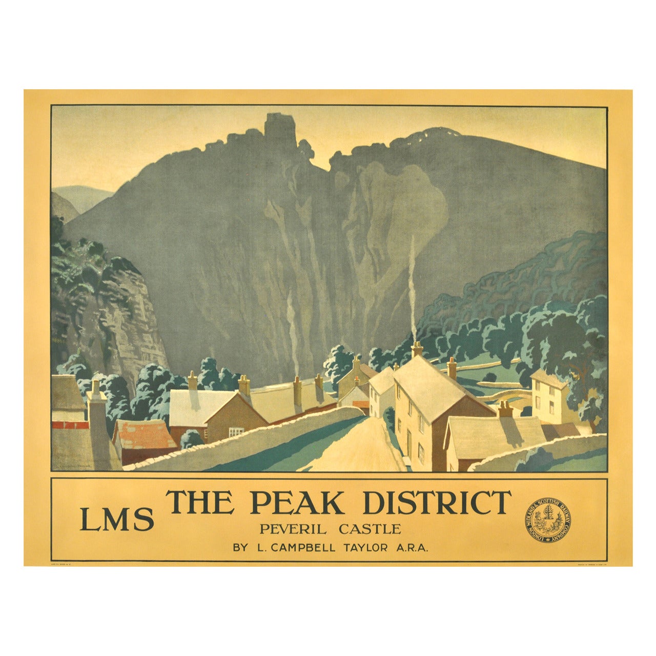 Original Vintage LMS Railway Poster “The Peak District" Featuring Peveril Castle