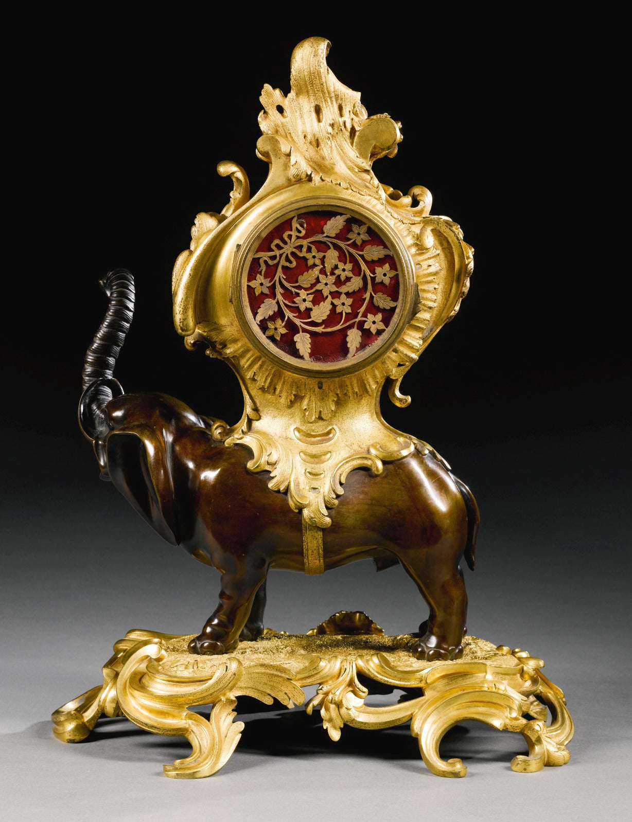 Unusual Gilt and Patinated Bronze Elephant Mantel Clock by Henry Dasson