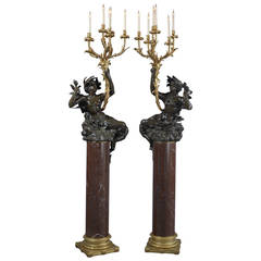 Pair of Patinated Bronze Figural Candelabra 2