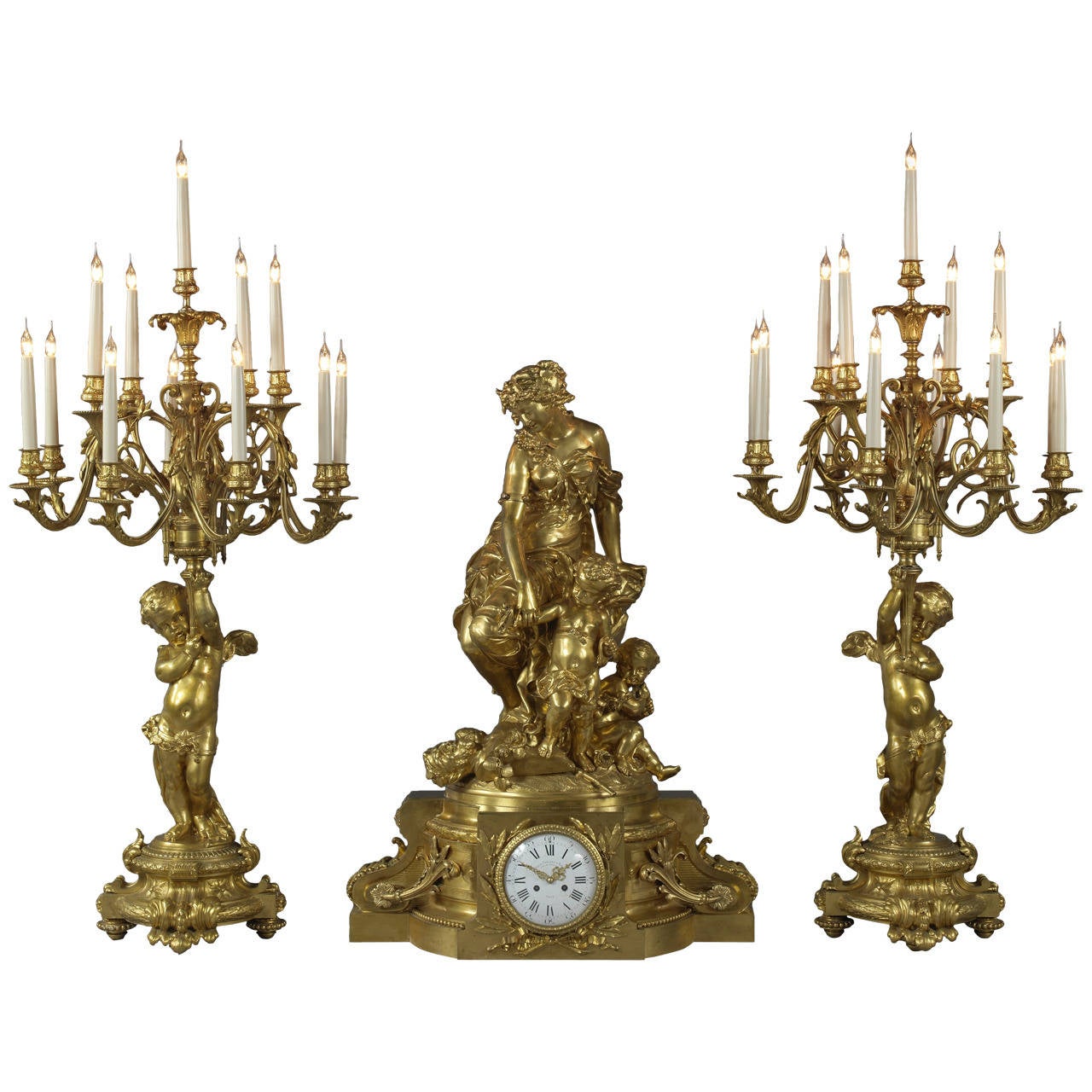 Louis XV Style Clock Garniture by Victor Paillard and Romain, French