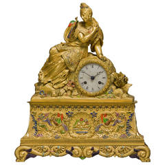Important Chinoiserie Style Gilt Bronze and Enamel Figural Clock 1