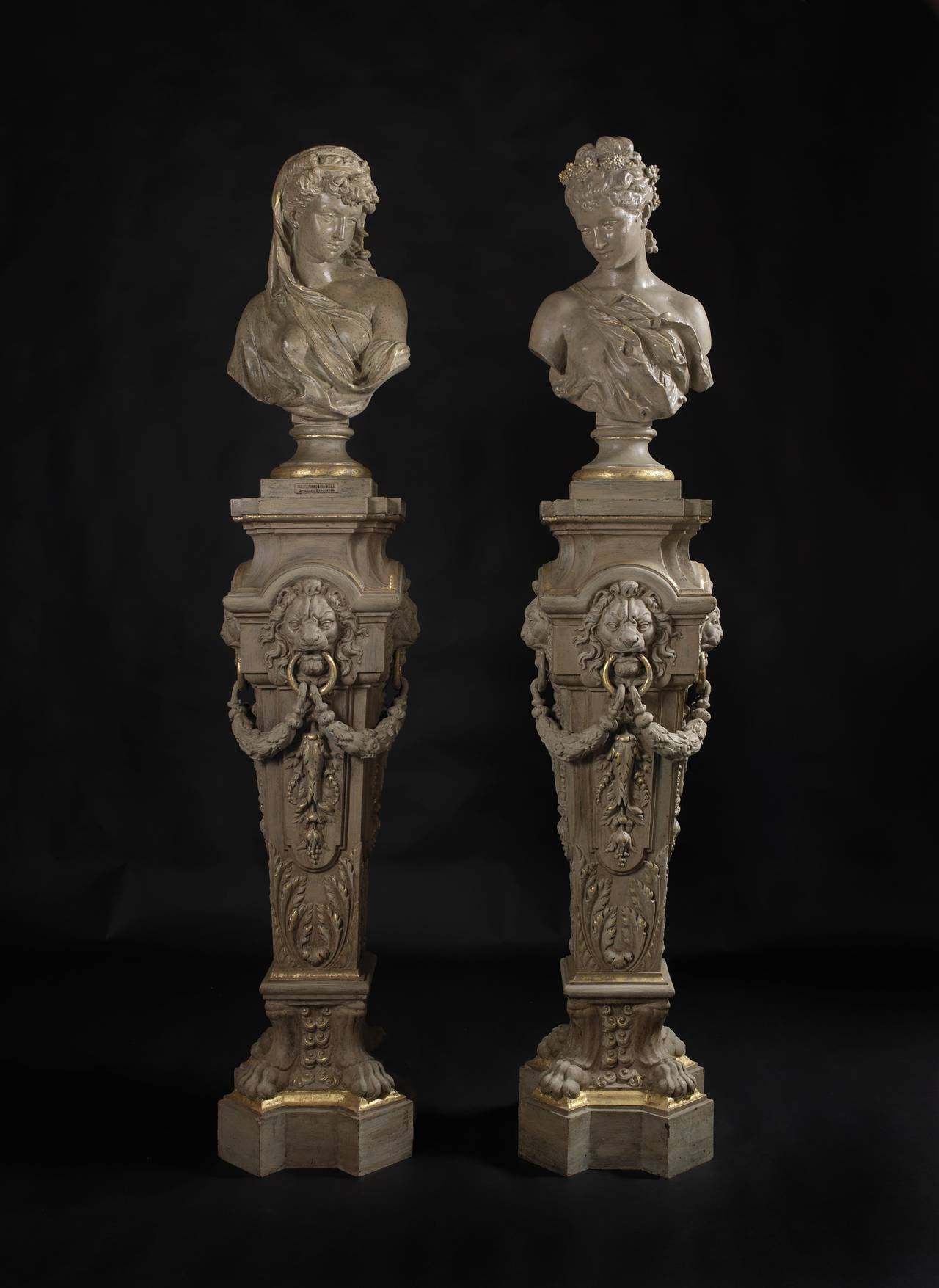 Pair of Cast Iron Busts and Pedestals For Sale at 1stdibs