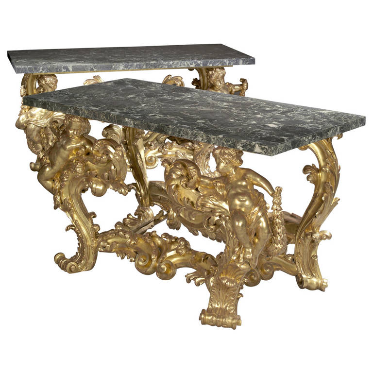 Pair of Giltwood Console Tables For Sale at 1stdibs