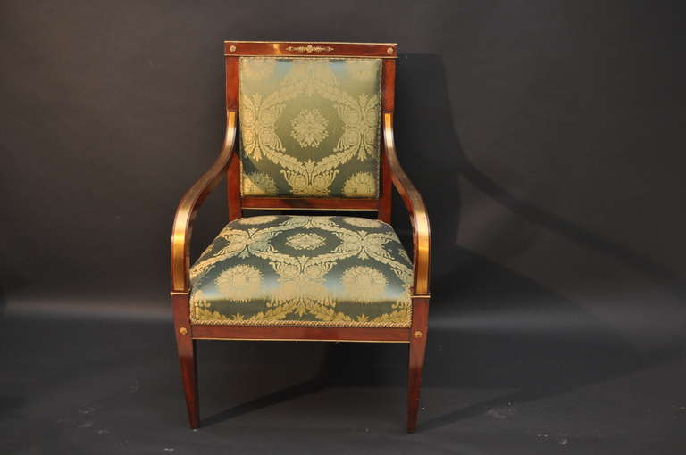 a set of 10 russian mahogani and brass armchairs and chairs
4 armchairs+6 chairs