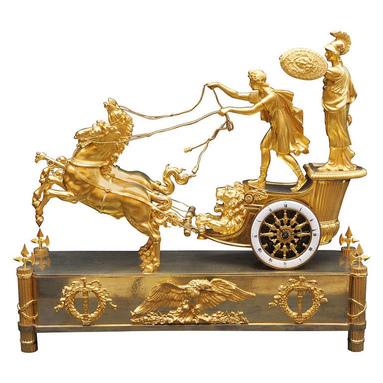 Empire Ormolu Chariot Mantel Clock