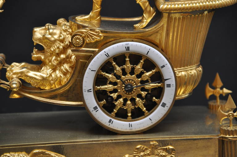 French Empire Ormolu Chariot Mantel Clock