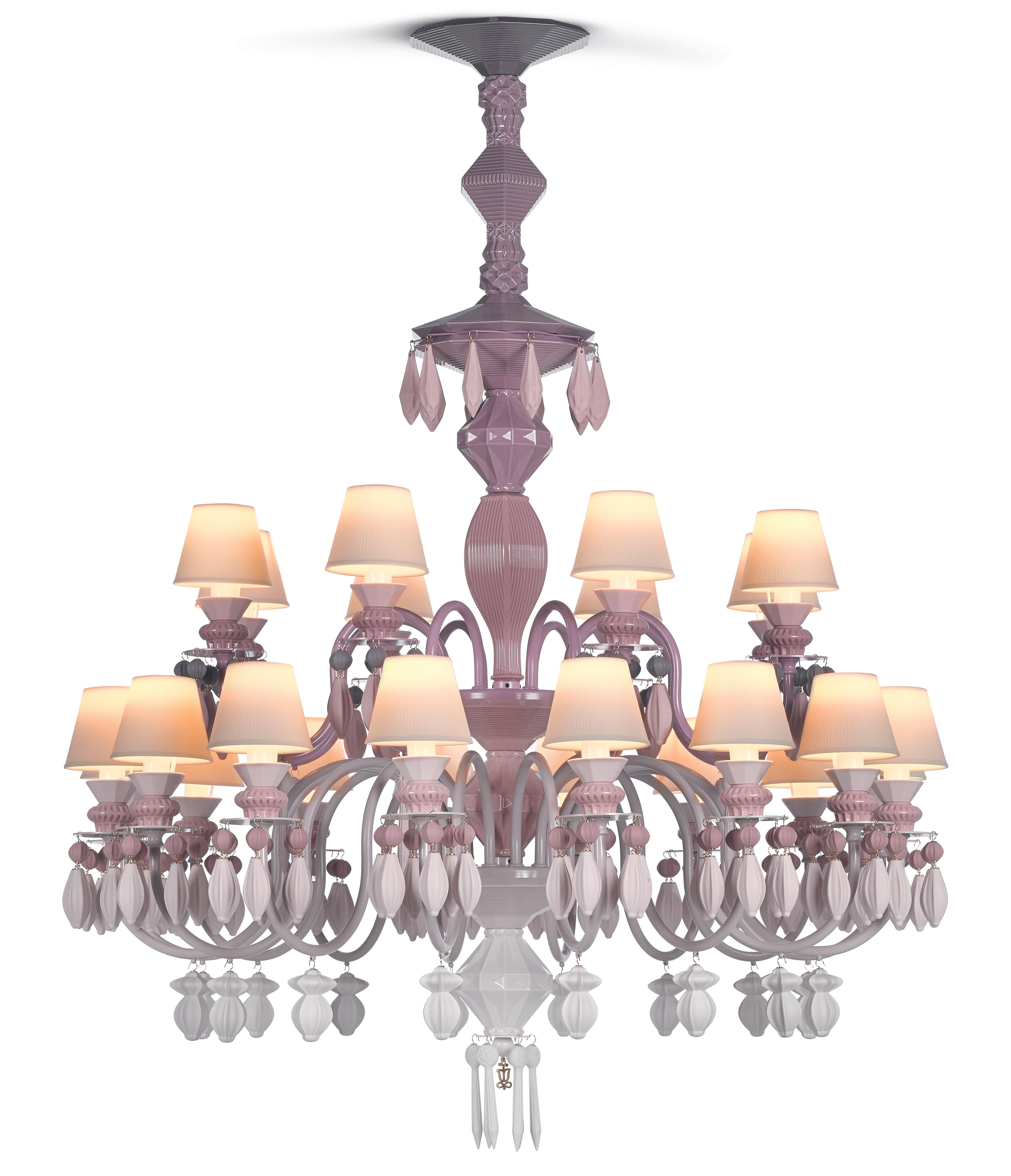 For Sale: Pink Lladro Belle de Nuit 24-Light Chandelier