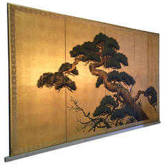 Byobu, Antique Japanese Screen Painting, Four Panels, Signed